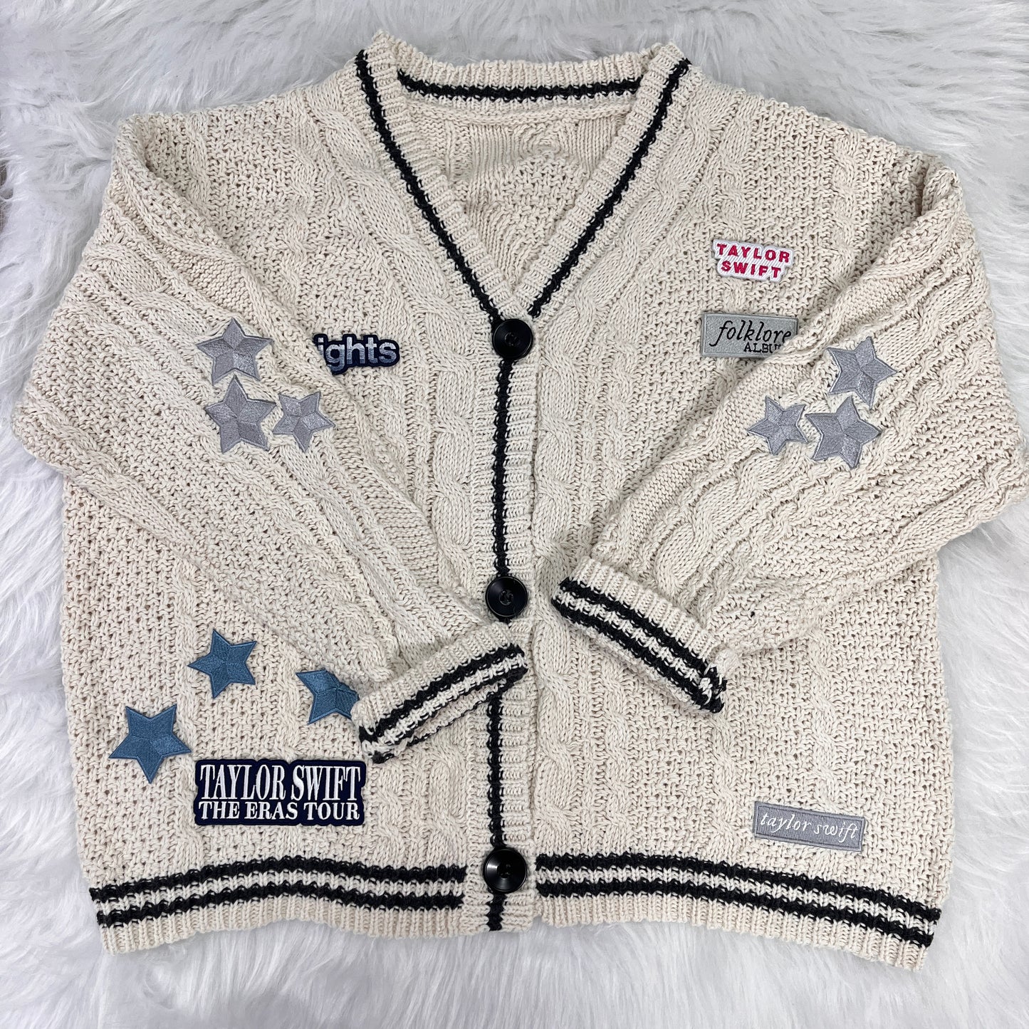 Custom Sliver Stars Cream Cardigan