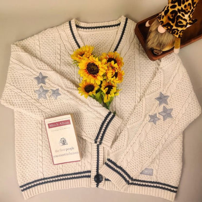 Taylor Folklore Sliver Stars Embroidery Cream Cardigan