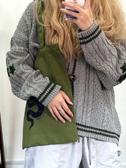 Folklore Green Stars Embroidery Gray Holiday Limited Cardigan