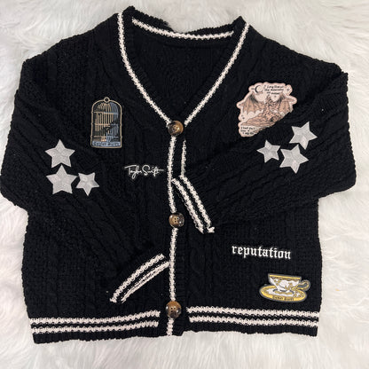 Custom Silver Stars Snake Black Cardigan