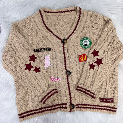 Custom Red Stars Beige Cardigan