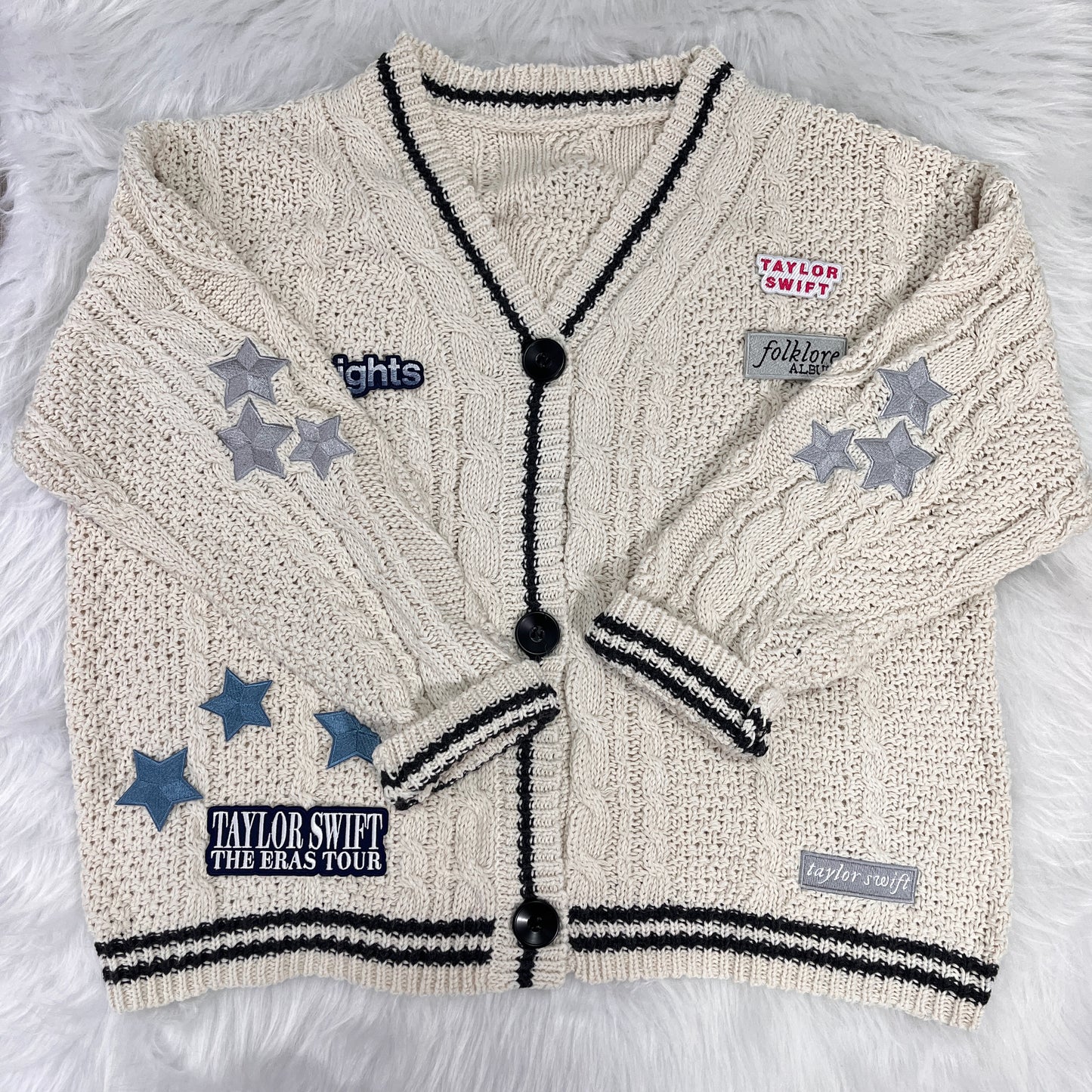 Custom Sliver Stars Cream Cardigan