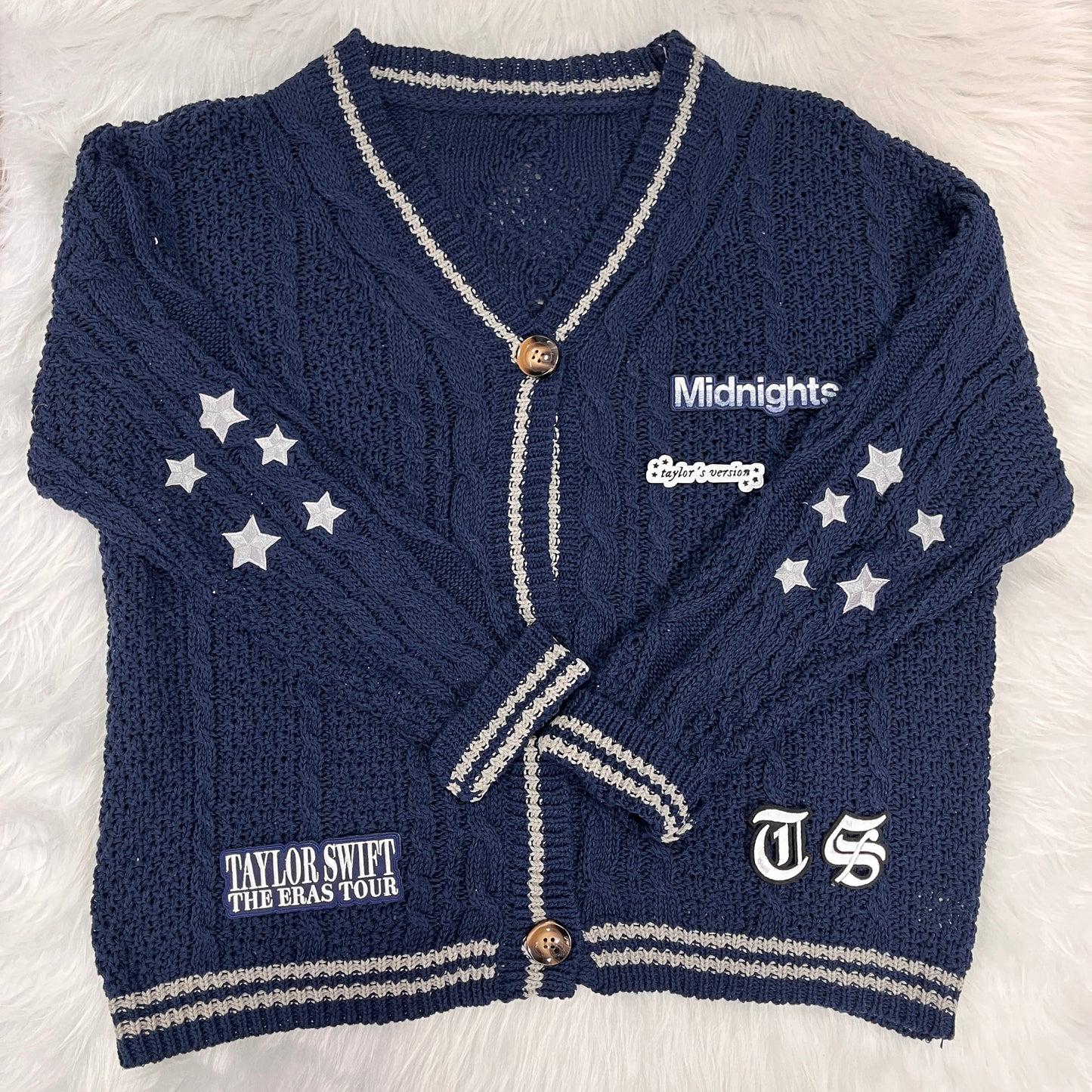 Custom Sliver Stars Navy Cardigan