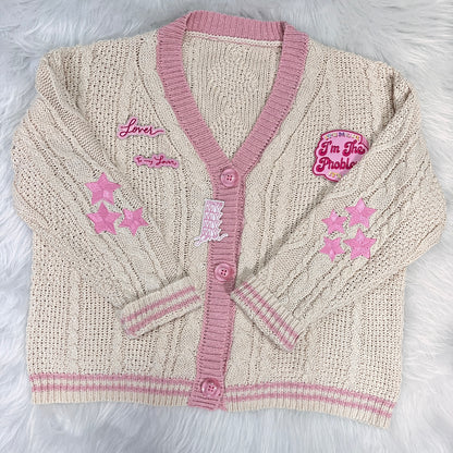 Custom Pink Stars Cream Cardigan