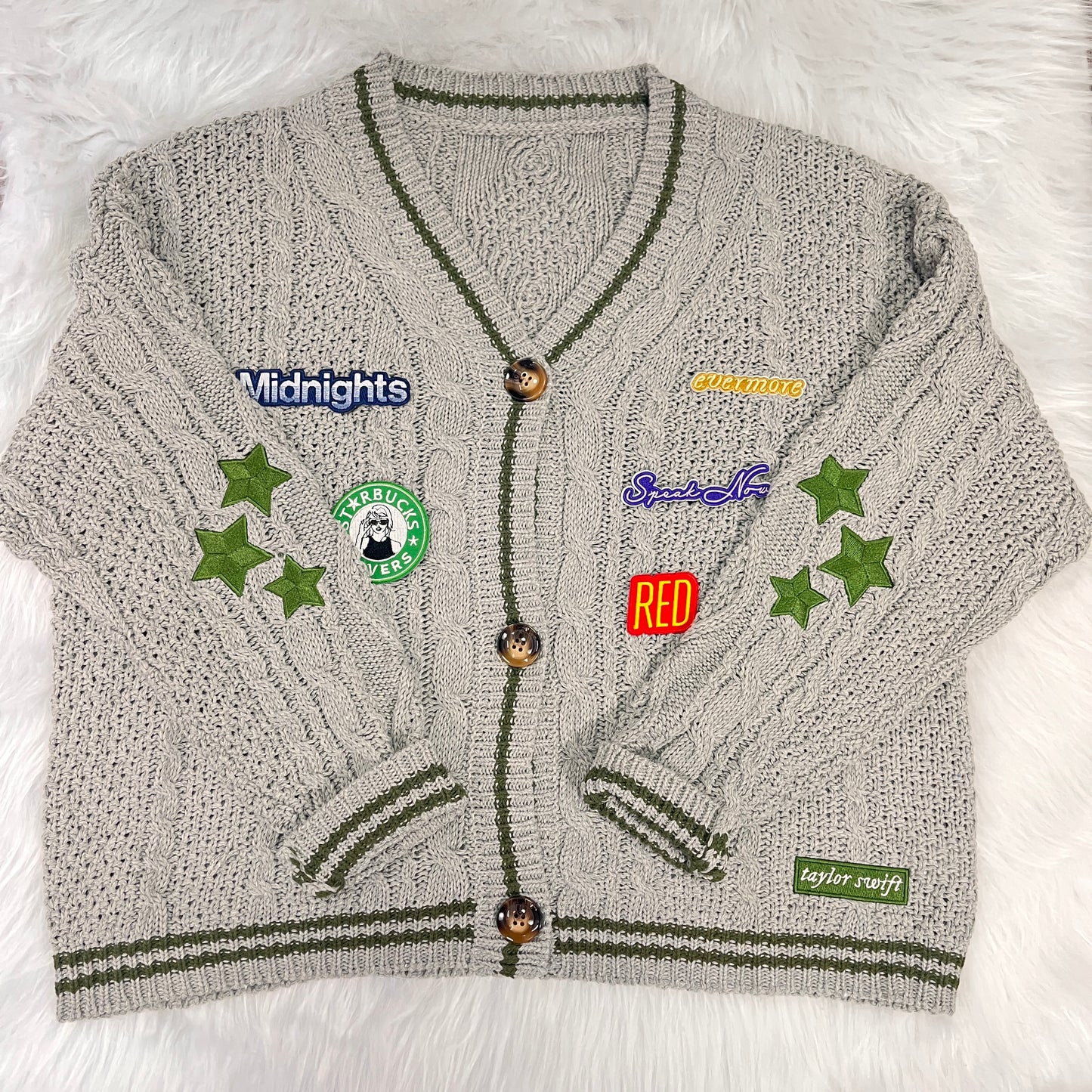 Custom Green Stars Gray Holiday Limited Cardigan