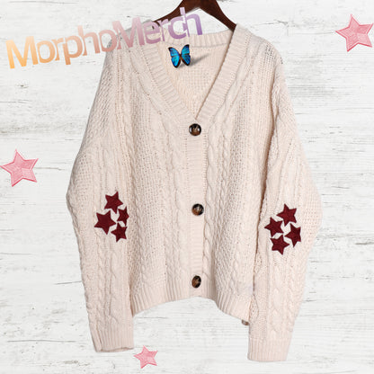 Custom Red Stars White Cardigan