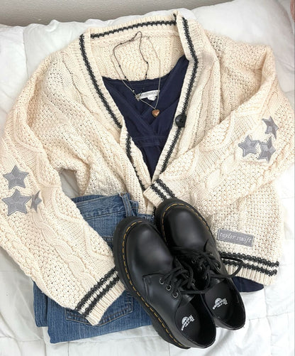 Taylor Folklore Sliver Stars Embroidery Cream Cardigan