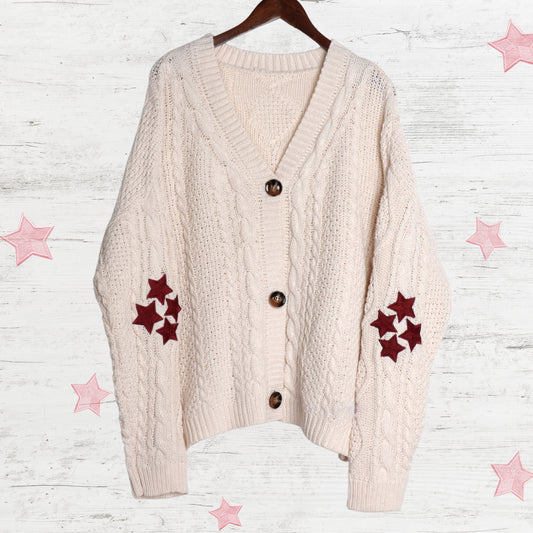 Folklore Red Stars Embroidery Cream Cardigan Taylor Version