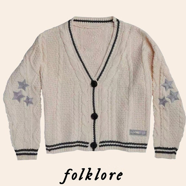 Taylor Folklore Sliver Stars Embroidery Cream Cardigan