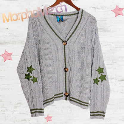 Custom Green Stars Gray Holiday Limited Cardigan