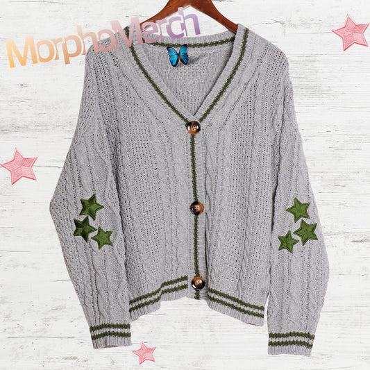 Custom Green Stars Gray Holiday Limited Cardigan