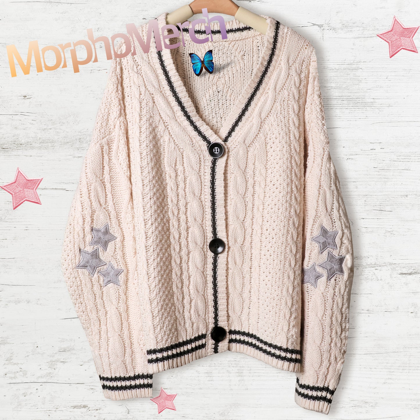 Custom Sliver Stars Cream Cardigan