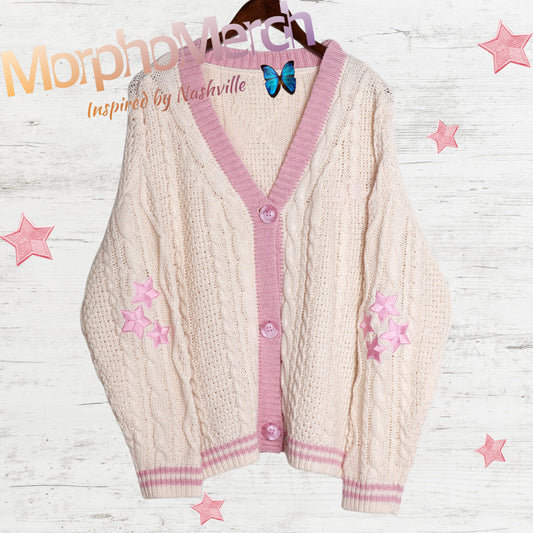 Custom Pink Stars Cream Cardigan