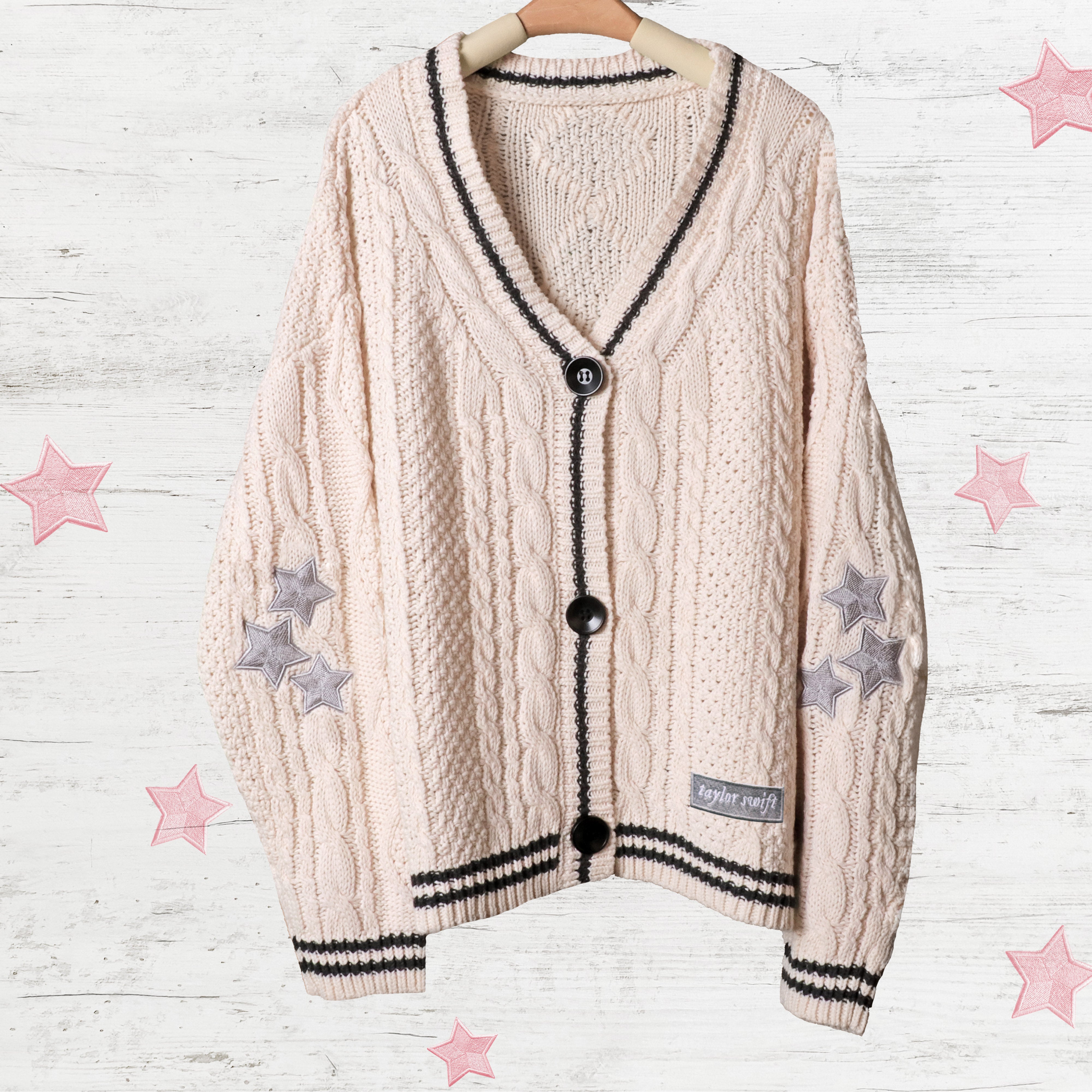 Taylor Swiftie Sliver Stars White Folklore Album Patch Cardigan 