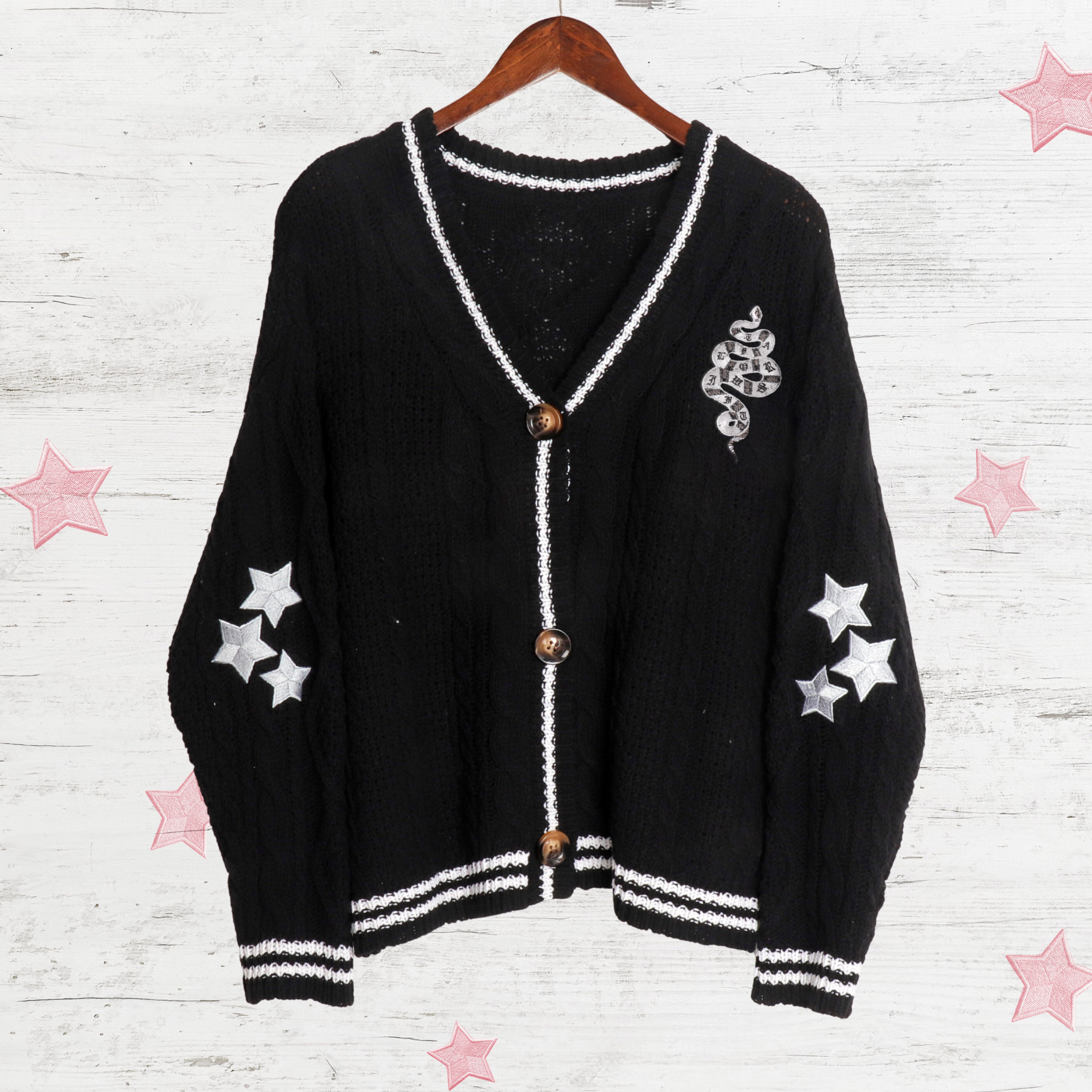 Rep Cardigan Taylor Swiftie Folklore Silver Stars Embroidery Snake Black Reputation ...