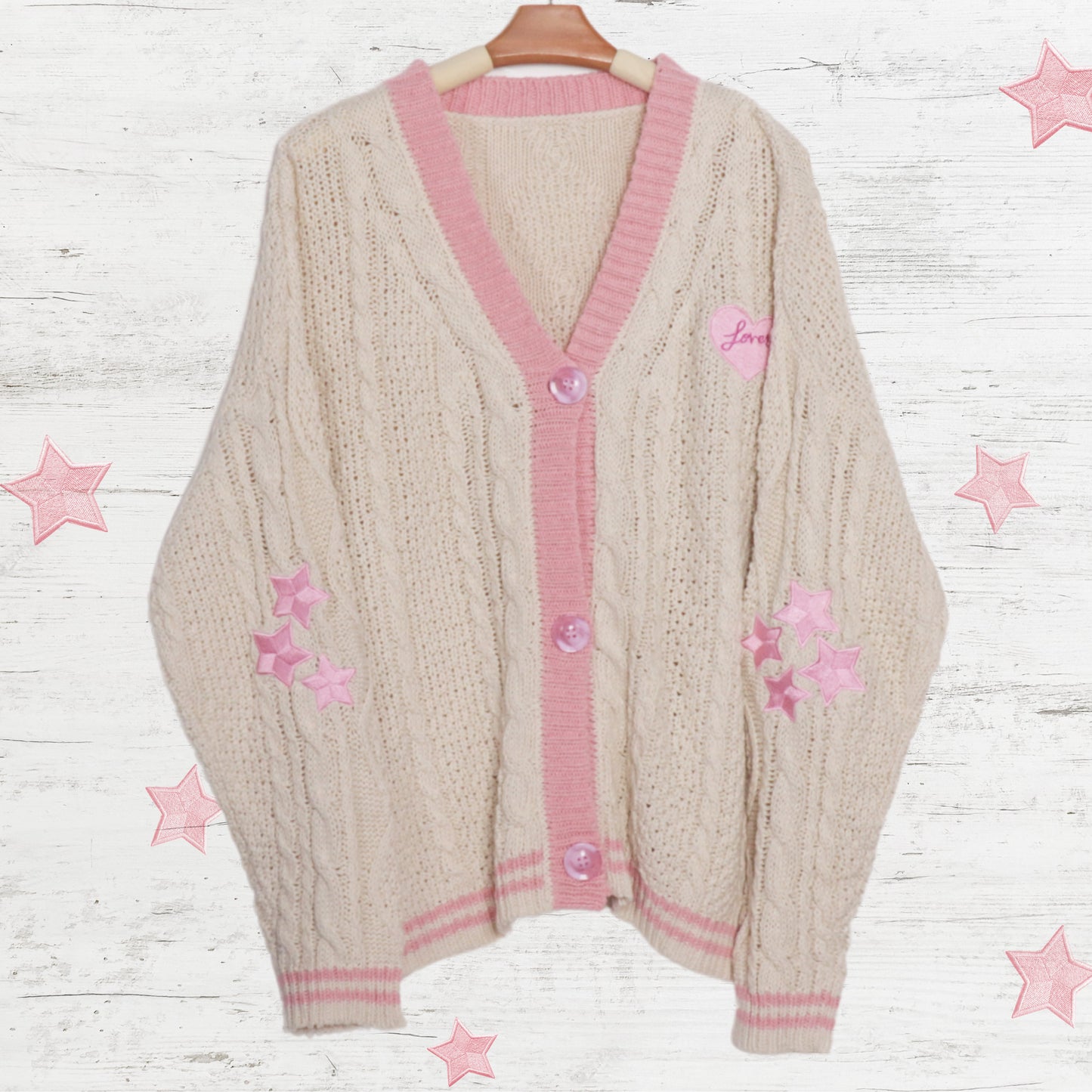 Lover Pink Stars Embroidery Cream Cardigan Taylor Version