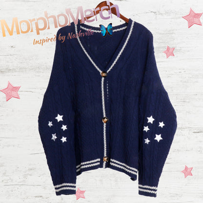 Custom Sliver Stars Navy Cardigan