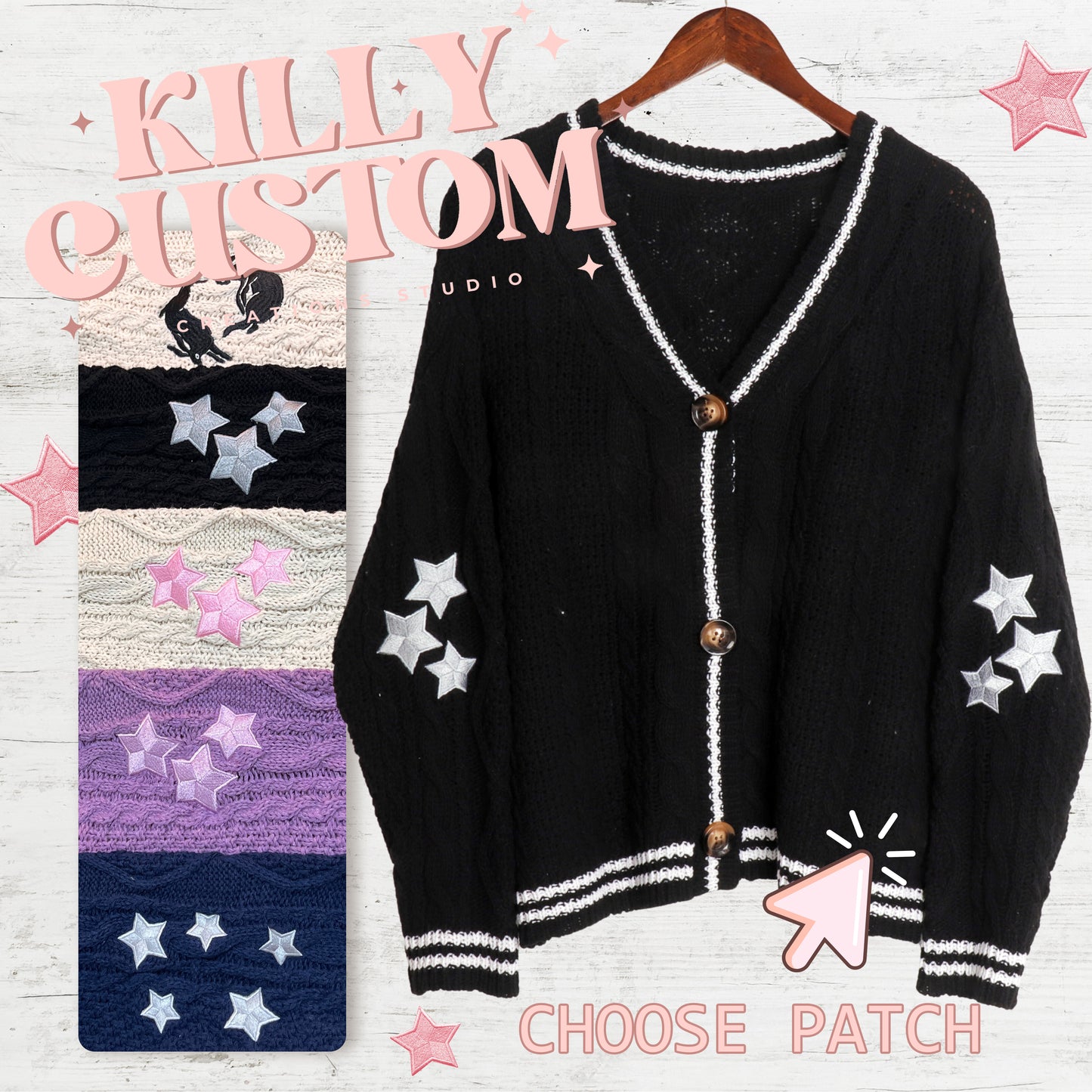 Custom Silver Stars Snake Black Cardigan