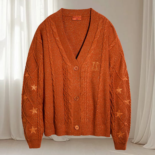 Showgirl Star Embroidered Orange Knit Cardigan - Pre-Order